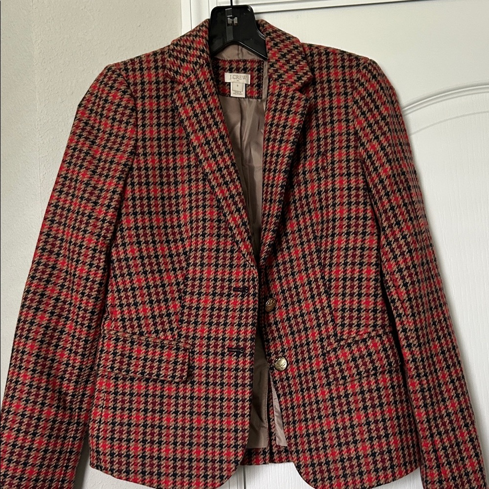 J. Crew Red and Black Houndstooth Blazer